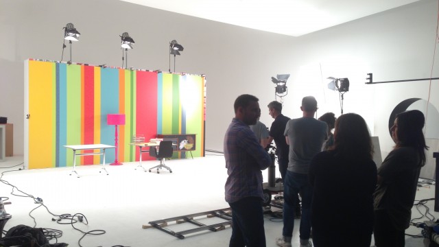 The team setup the first scene