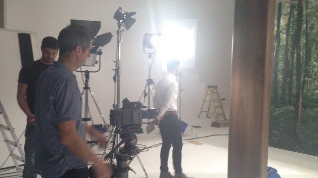 Adrian sets up the forest scene